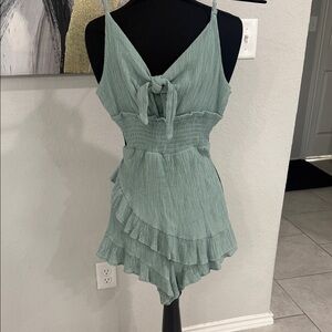 Green/ Blue Ruffled Romper